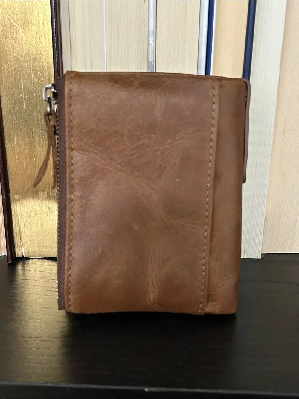 Brown Leather Men's Bifold Zip Wallet